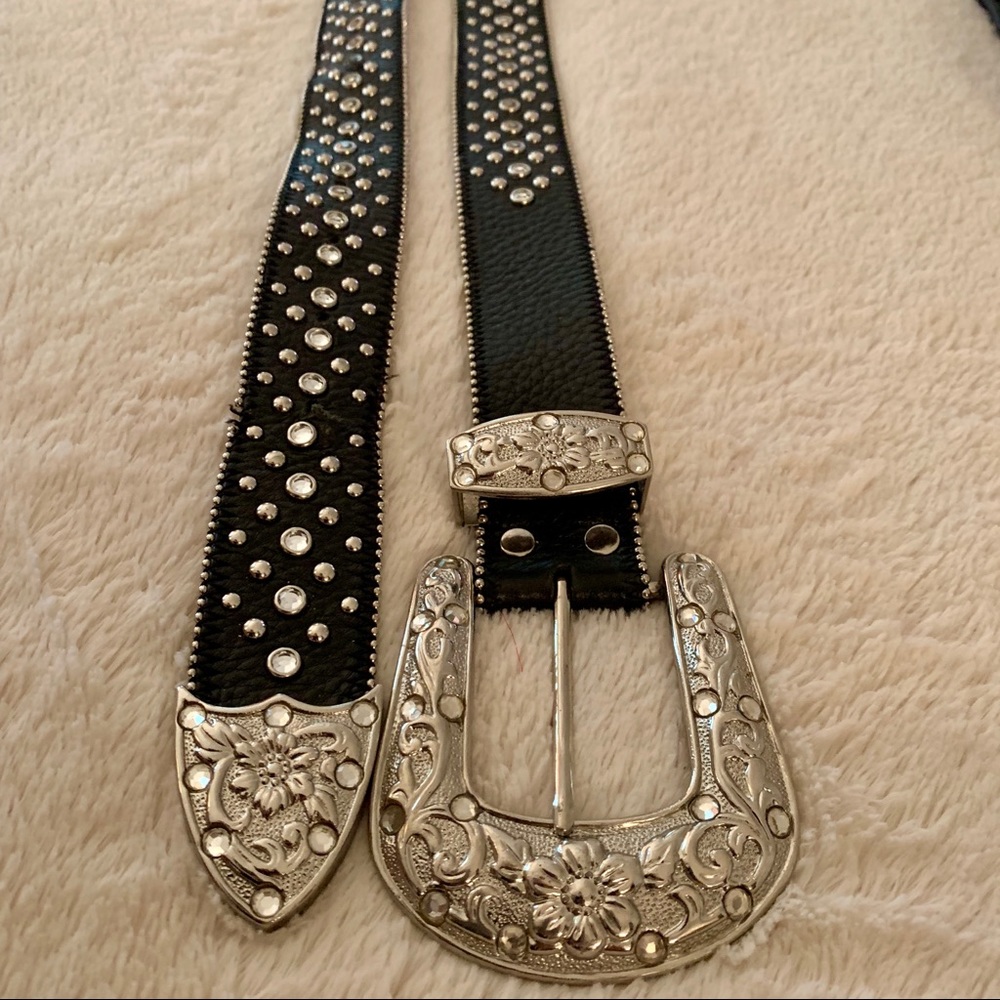 Black rhinestone western belt with metal buckle